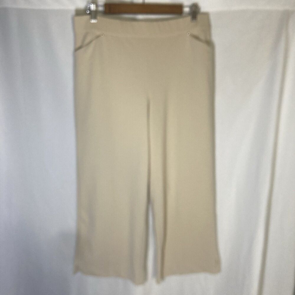COUNTERPARTS tan elastic waist wide straight leg pull on cropped capri pants 10